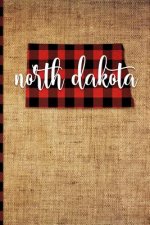 North Dakota: 6 X 9 108 Pages: Buffalo Plaid North Dakota State Silhouette Hand Lettering Cursive Script Design on Soft Matte Cover
