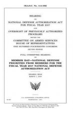 Hearing on National Defense Authorization Act for Fiscal Year 2017 and oversight of previously authorized programs before the Committee on Armed Servi