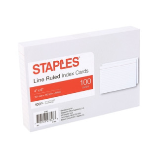 Staples Ruled 4 X 6 Index Cards, White, 100/Pack