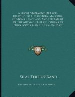 A Short Statement Of Facts Relating To The History, Manners, Customs, Language, And Literature Of The Micmac Tribe Of Indians In Nova Scotia And P. E.