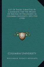 List Of Theses Submitted By Candidates For The Degree Of Doctor Of Philosophy In Columbia University, 1872-1910 (1910)