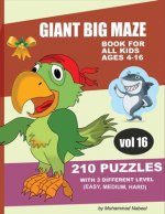 Giant Big Maze Book for All Kids Ages 4-16 - 210 Puzzles with 3 Different Level (Easy, Medium, Hard) - Vol 16: Maze Puzzles Activity Workbook for All