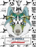 50 Animals Coloring Sketchbook: Color And Draw 50 Animals Including Pets, Birds, Farm Animals, Wildlife Animals, Sea Animals, Mammals and Insects - Pe