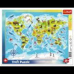 Puzzle Mapa světa se zvířátky