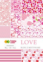Blok Happy Color z motywami LOVE A4 15 arkuszy 80g/m2, 30 motywów