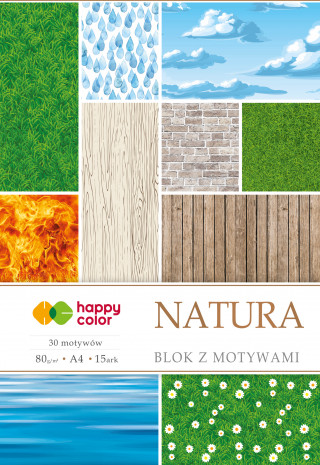 Blok Happy Color z motywami NATURA A4 15 arkuszy 80g/m2, 30 motywów