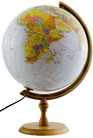 Globus 320 polityczno fizyczny podświetlany drewniana stopka z aplikacją