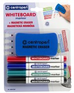 Marker suchościeralny Centropen Whiteboard marker 8559 4 kolory + gąbka magnetyczna