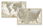 National Geographic: World and United States Executive Maps [poster Size, Map Pack Bundle]