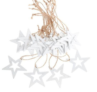 Závěsná dřevěná hvězda - bílá 18 ks