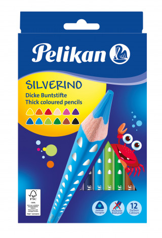 Kredki ołówkowe trójkątne grube Silverino Pelikan 12 kolorów