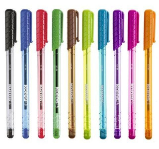 Kores Kuličkové pero K1 Pen Super Slide 1 mm - sada 10 barev(modrá, černá, červená, zelená, tyrkysová, světle zelená, fialová, růžová, oranžová, hnědá