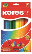KOLORES, trojhranné pastelky 3 mm, s ořezávátkem / 36 barev / včetně 2 metalických barev