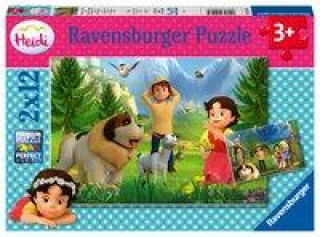Ravensburger Kinderpuzzle - 05143 Gemeinsame Zeit in den Bergen - Puzzle für Kinder ab 3 Jahren, Heidi-Puzzle mit 2x12 Teilen