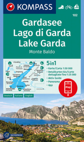 KOMPASS Wanderkarte 102 Gardasee, Lago di Garda, Lake Garda, Monte Baldo 1:50.000