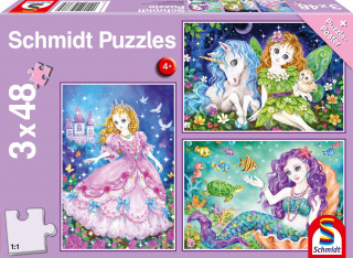 Prinzessin, Fee & Meerjungfrau. Puzzle 3 x 24 Teile