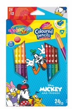 Kredki ołówkowe trójkątne Colorino Kids 24 kolorów 12 sztuk z temperówką  Mickey