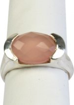 Bague argent Calcédoine rose facettée - Taille 58