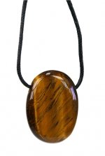 Collier Oeil de Tigre Pierre ovale percée Cordon noir