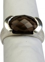 Bague argent Quartz fumé facetté - Taille 58