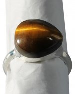 Bague argent pierre polie bombée Oeil de tigre - T52