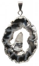 Pendentif argenté - Géode d' Agate avec pointe Cristal de Roche