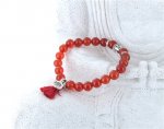 Bracelet Cornaline Perles rondes 8 mm Pompon et Lotus