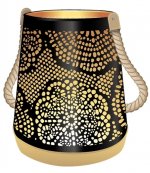 Photophore Rond Base Bois Sangle Jute - 13 x 14 cm