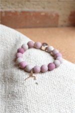Bracelet Rhodocrosite Perles rondes 10 mm Breloque Yoga Guerrier