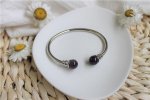 Bracelet cuivre avec Aimants Jonc Métal argenté Perles Améthyste