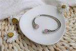Bracelet cuivre avec Aimants Jonc Métal argenté Perles Quartz Rose