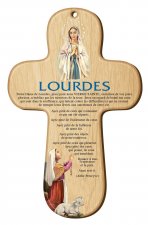 Croix bois imprimée Lourdes - prière en français