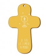Croix jaune en bois imprimée Je suis la lumière du monde