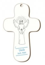 Croix blanche en bois imprimée Veille sur moi