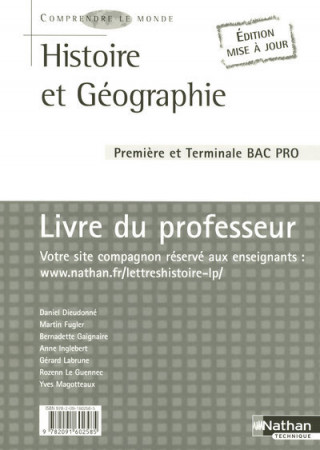 HISTOIRE GEOGRAPHIE BAC PRO COMPRENDRE LE MONDE PROFESSEUR 2007
