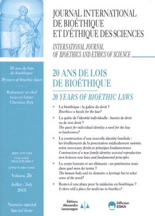 JOURNAL INTERNATION DE BIOETHIQUE 3-2015 NSP 20 ANS DE LOIS DE BIOETHIQUE