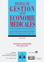 JOURNAL DE GESTION ET D'ECONOMIE MEDICALES N°5-6 VOL 36-2018