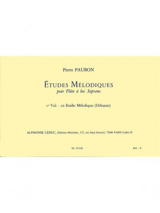 PIERRE PAUBON : 20 ETUDES MELODIQUES - FLUTE A BEC SOPRANO