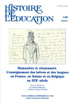 HISTOIRE DE L'EDUCATION, N 149/2018. HUMANITES ET CITOYENNETE. L'ENSE IGNEMENT DES LETTRES ET DES LA