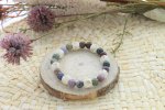 Bracelet Agate Multicolore Perles rondes 8 mm et Perles bois 1 cm