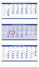 Tříměsíční skládaný modrý 2022  - nástěnný kalendář