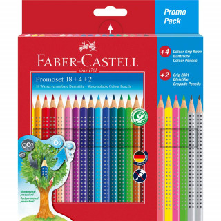 Kredki ołówkowe Faber-Castell Grip 2001 18 kolorów+4 kolory neonowe+2 ołówki