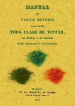 Manual de varios metodos para hacer toda clase de tintas, asi negras y de colores como doradas y pla