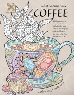 Coloring book zen. Adult coloring book coffee skilfully pictured in everyday situations. Stacked coffee cups, coffee at the computer, coffee and ... A
