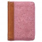 KJV Holy Bible, Mini Pocket Size, Faux Leather Red Letter Edition - Ribbon Marker, King James Version, Pink/Tan, Zipper Closure