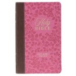 KJV Holy Bible, Giant Print Standard Size Faux Leather Red Letter Edition - Thumb Index & Ribbon Marker, King James Version, Brown/Pink Berry