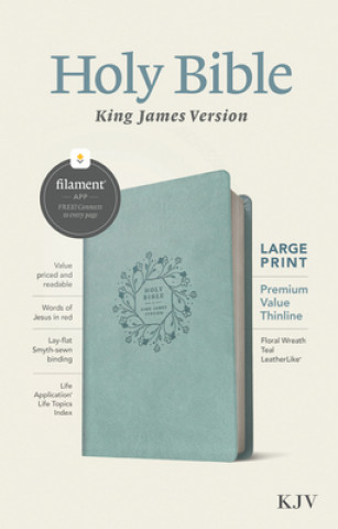 KJV Large Print Premium Value Thinline Bible, Filament Enabled Edition (Red Letter, Leatherlike, Floral Wreath Teal)