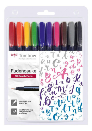 Tombow Sada štětcových fixů Fudenosuke COLOUR tvrdost 1 - hard 10 ks