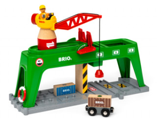 BRIO World 33996 Bahn Verlade Terminal - Mit beweglichem Kran zum Umladen von Gütern auf die Schiene, Straße und das Schiff - Empfohlen für Kinder ab