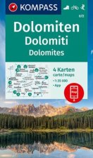 KOMPASS Wanderkarten-Set 672 Dolomiten, Dolomites, Dolomiti (4 Karten) 1:35.000
